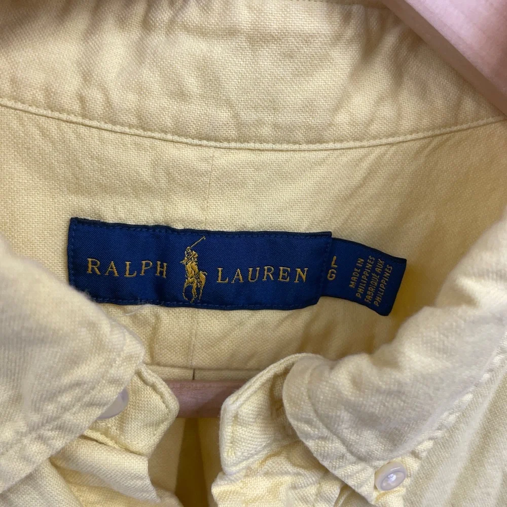 Ralph‎ Lauren Yellow Shirt Blue Logo Button Down Casual Large Pony